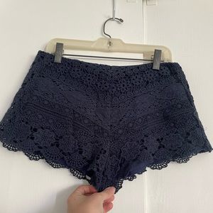 Navy Kimchi Blue Lace Crochet Shorts